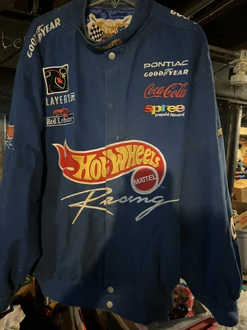 Rare Vintage 90s Jeff Hamilton HOT WHEELS Kyle Petty Racing NASCAR Jacket Vtg Cover