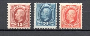 Sweden 1891 old definitive King Oscar stamps (Michel 44/46) nice MLH - Bild 1 von 2