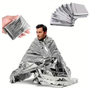 W1 Emergency Thermal Blanket Body Heat Mylar Camping Hiking Survival 84"x52" - Picture 1 of 15