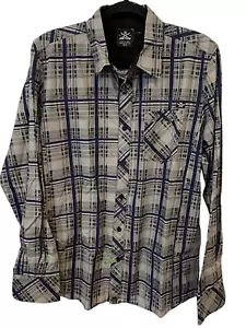 DC Skateboarding Button Up Shirt Mens Size M Gray Plaid Long Sleeve Cotton - Picture 1 of 9