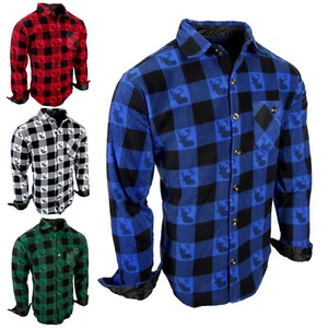 Flannel Plaid Shirt Mens Soft Fuzzy Fleece Deer Stretch Brawny No Tuck No Lining - Picture 1 of 15