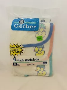 Vintage 1993 Gerber Frottee Waschlappen Ente Ente 4er-Pack alte Wal-Mart Preisschild - Bild 1 von 15
