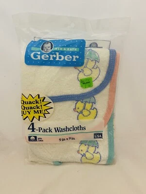 Paños Gerber Terry Duck Duckie 1993 vintage paquete de 4 etiqueta de precio antigua de Wal-mart Foto 1 de 4