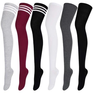 6 Pairs Extra Long Thigh High Socks Long Boot Thigh High Stockings Striped Over - Picture 1 of 8