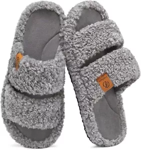 EverFoams Women's Fuzzy Open Toe Slippers Soft Comfy Memory Foam UK 5-6 - Picture 1 of 6