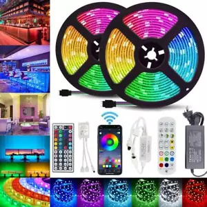 5050 RGB LED Strip Lights Waterproof 1m-30m IR/APP Bluetooth Controller - Picture 1 of 13