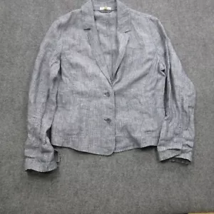 Eileen Fisher Jacket Womens Medium Blue White 100% Linen Blazer Coat Lagonlook - Picture 1 of 13