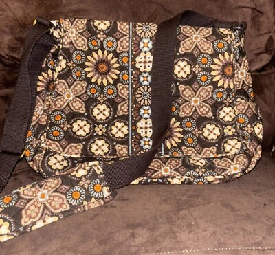 VERA BRADLEY Messenger Diaper Bag Tote Excellent Clean Brown Flowered - Image 1 of 4