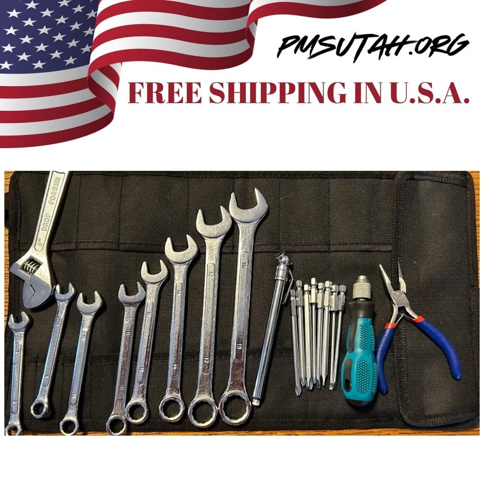 Roll Up Motorcycle Tool Kit Bag Pouch Pockets Heavy Duty Metric Wrench Set Tools - Image 1 of 4