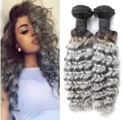 12A CABELO HUMANO BRASILEIRO ONDAS PROFUNDAS 12+12 POLEGADAS 2 PACOTES 200g 1b#/RAIZ CINZA PRATA - Imagem 1 de 4