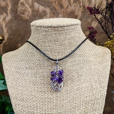 Pentagrama y Piedra Natural Amatista Collar Colgante Rarezas Curiosidades Gótico Foto 1 de 4