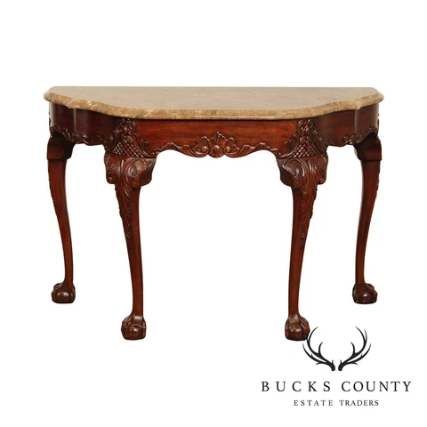 Henkel Harris Mahogany Ball and Claw Marble Top Console Table Cover