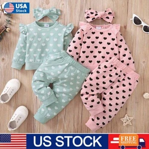 Infant Kids Baby Girl Clothes Heart Long Sleeve Tops Pants Newborn Outfits Set - Picture 1 of 16