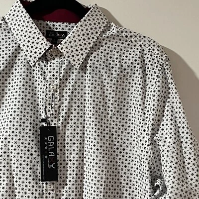 Galaxy by Harvic Slim Fit Long Sleeve Button Down Shirt White & Black Mens L - Image 1 of 4