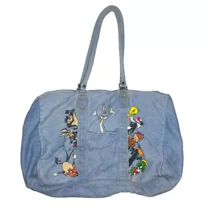 Vintage Looney Tunes Bag Lightwash Denim Zip Tote 1993 - Picture 1 of 6
