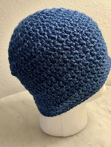 Men’s Beanie Hat Handmade Crochet. Heather blue. Made In USA. Winter Hat, Cap - Picture 1 of 2