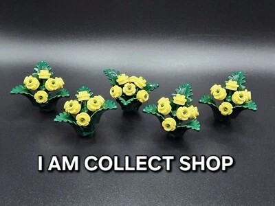 LEGO FLEUR LOT 5 PLANTES 15 GRANDE FEUILLES+30 FLEURS COOL YELLOW+5TIGES NEUF
