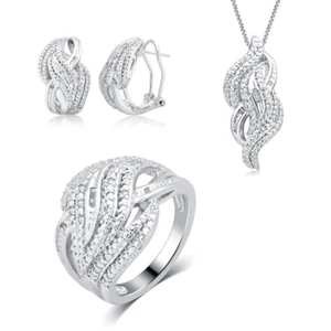 Cross Over Prong-Set Gold Rhodium Over Brass Diamond Accent 3 Piece Set - Picture 1 of 4