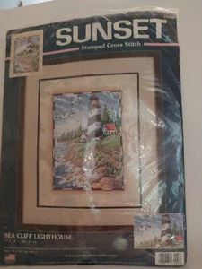 Dimensions Sunset 13129 Sea Cliff Lighthouse Cross Stitch Kit 2002 11x14 + Bonus - Picture 1 of 5