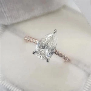 3.00Ct Pear Cut F-VS1 Lab Grown Diamond Pave Set Engagement Ring 14K Rose Gold - Picture 1 of 3