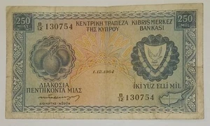 Cipro 1964 banconota 250 milioni banconota banca centrale di Cipro - Foto 1 di 2