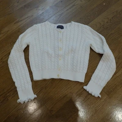 POLO RALPH LAUREN Niñas Cárdigan Tejido Cable Blanco Recortado Volantes Preppy Elegante 7 Foto 1 de 4