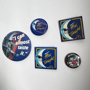 Set of (5) Vtg McDonald’s Mac Tonight Buttons Moon Employee Pin 1-3" c. 1988 - Picture 1 of 8