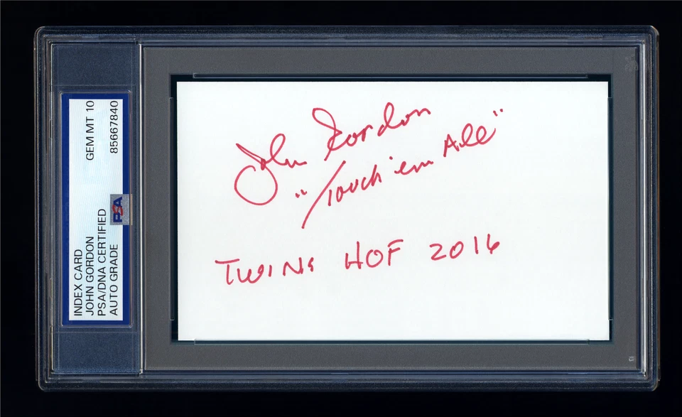 JOHN GORDON SIGNED INDEX CARD PSA/DNA AUTOGRAPHED TWINS BROADCASTER GEM MINT 10 - Image 1 of 1