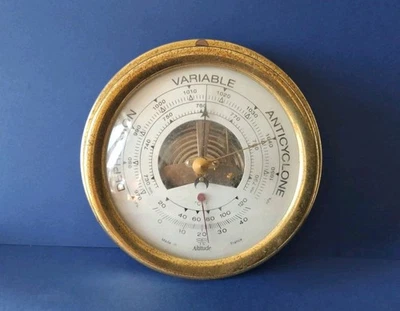 Ancien Baromètre Thermomètre De Marine Marque Altitude Serie 8858 BT En LAITON - Photo 1/4