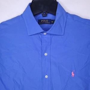 Polo Ralph Lauren Shirt Mens Medium Blue Pink Pony Cotton - Picture 1 of 12