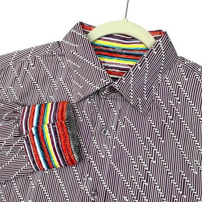 Camisa Visconti Uomo Para Hombres XL Púrpura Blanca Zig Zag Rayas Manga Larga Puño Abatible Foto 1 de 4