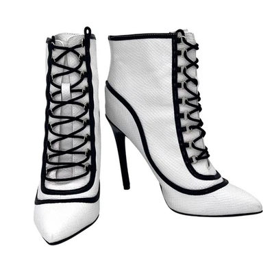 ShoeDazzle Dangerous Booties Womens Size 9 White Multi Back Zipper & Lace-Up New - Imagem 1 de 4