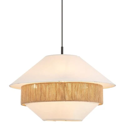 "Lámpara Boho 24"" Tejida a Mano Ratán Tela Blanco Colgante Luz Ajustable... Foto 1 de 4