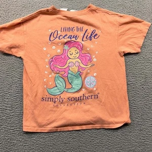Mermaid T-Shirt Girls Size Small Tee Shirt Ocean Life Simply Southern Peach - Picture 1 of 7