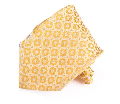 Jos A Bank Men's Tie Yellow Gold with Square pattern 60"L 3.5"W 100% Silk - Image 1 of 4