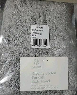2 toallas de baño turcas de algodón orgánico Haven Harbor Mist 28" X 55" Foto 1 de 3
