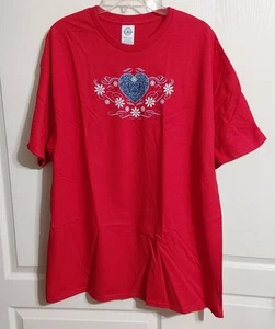 Delta Pro Weight T Shirt Rossa RWB Disegno Cuore Floreale 2XL Nuova - Foto 1 di 7