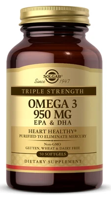 Dreifache stärke OMEGA-3 950 mg 50 Weichkapseln Solgar
