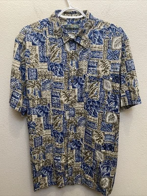 Campia Men's Large Blue Khaki Short Sleeve Button Down Sport Shirt Rayon NWT $50 - Image 1 of 4