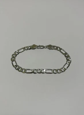 Figaro Link Bracelet 925 Sterling Silver – 9” – 7mm – 15g – Rhodium Finish - Image 1 of 4