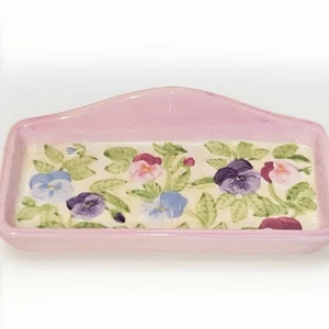 Lavender Ceramic with Hand Painted Pansy Flowers Soap Holder Dish - Picture 1 of 11