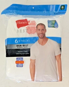 Nuova confezione Hanes Value Pack 6 magliette scollo a V senza etichette taglia XL bianche - Foto 1 di 3