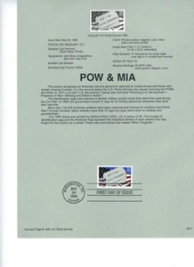 1995 USPS Souvenir Page .32¢ POW/MIA #9514 w/Watermark Archival - Picture 1 of 1