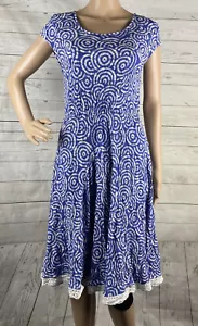 Masseys Dress Small Blue White Abstract Circle Bullseye Print 100% Viscose Cute - Picture 1 of 12