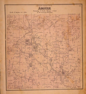 1874 Plat Map ~ ARGYLE Twp., LAFAYETTE COUNTY, WISCONSIN (14x16) #008 - Image 1 of 3