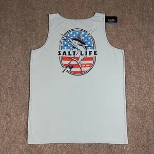 Camiseta sin mangas Salt Life Salty & Proud para hombre 2XL alta 2XLT azul bandera americana EE. UU. - Imagen 1 de 15