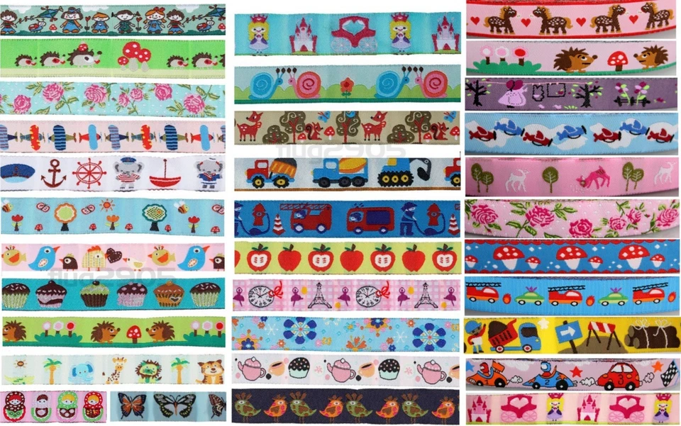 1m Webband 16mm * diverse Motive * Farbenmix * Aplikation Borte Bänder Dekoband