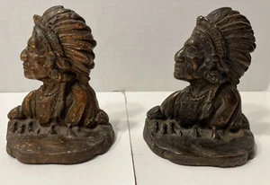 Vintage Native American Indian With Headdress Bronze Bookend Pair - Picture 1 of 14