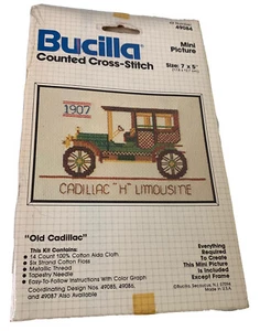 Bucilla Counted Cross-Stitch Old Cadillac Mini Picture 7” x 5” New Sealed - Picture 1 of 3