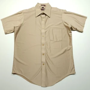 VTG VH Van Heusen Mens Shirt Large Tan Brown Qiana Nylon 70s Disco Drapes Glides - Picture 1 of 19